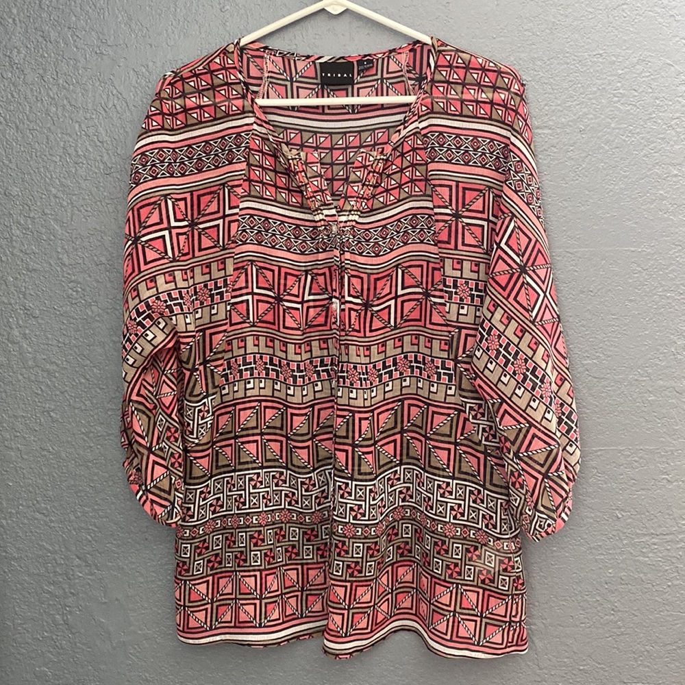 Women’s Size 8 Tribal Sheer Button Down Top